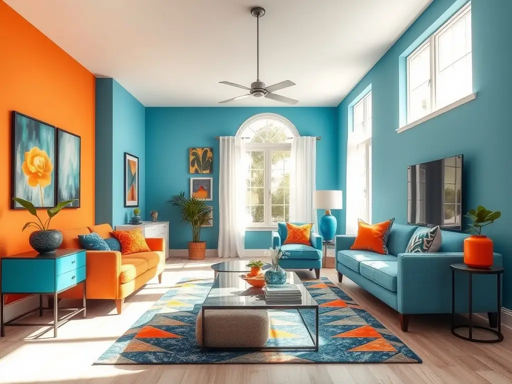A beautifully painted living room with a fresh, modern color scheme, showcasing Ted's Painting's interior painting expertise.