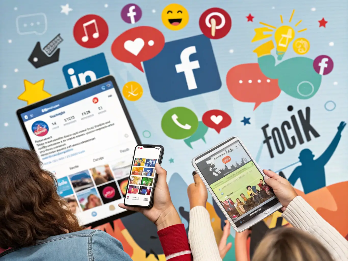 An engaging image depicting social media management, showcasing various social media platforms with compelling content and high engagement metrics.