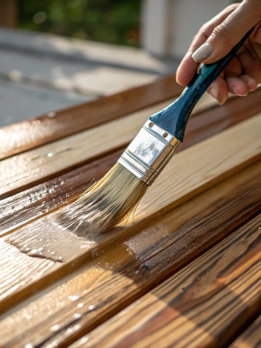 A close-up shot of a painter's hand carefully applying paint to a kitchen cabinet door, showcasing the attention to detail and smooth finish achieved by Frank's Painting.