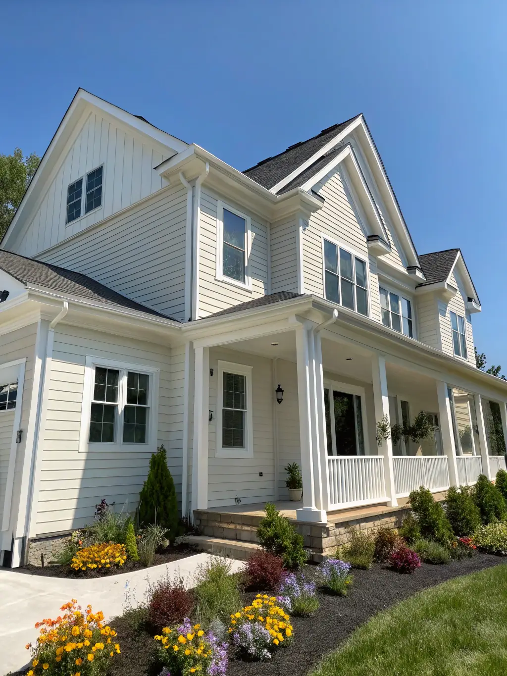 A beautifully renovated home showcasing newly installed vinyl siding, enhancing its curb appeal and providing insulation.